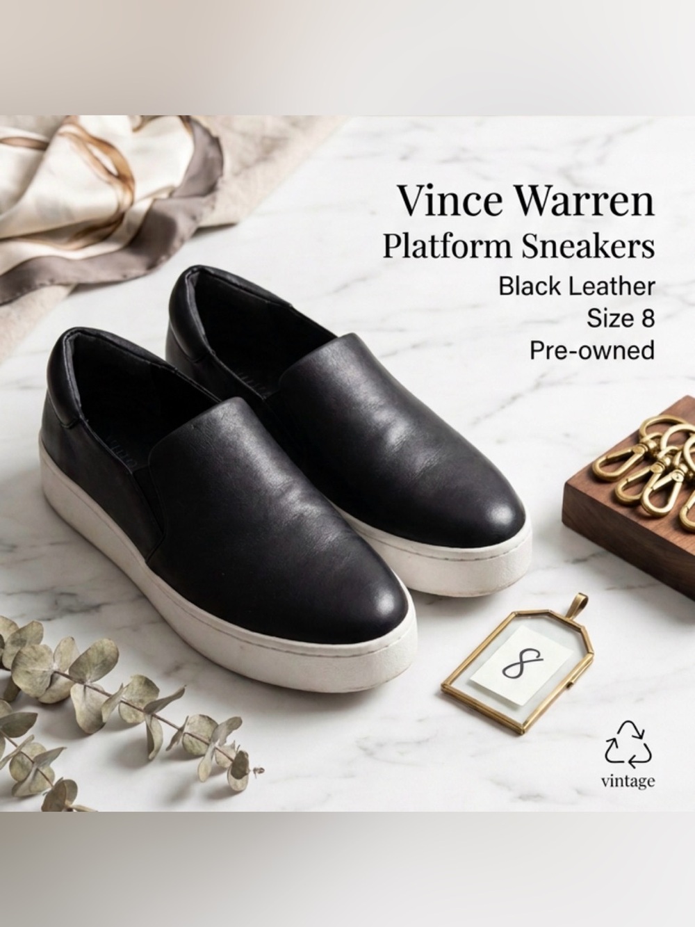 Vince Warren Platform Sneaker in Black. Sz 8.
